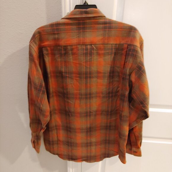 North Country Mens Button Up Flannel Plaid Shirt Large Orange Green Outdoor Gear - Picture 2 of 4